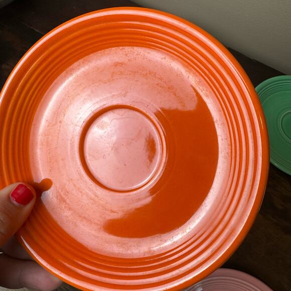 FiestaWare Set of 5 VINTAGE & Modern 6" Saucer Plate Ivory Red Light Green Rose - Picture 4 of 11